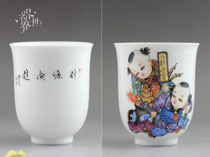 手绘陶瓷影戏图品茗杯 精品粉彩茶具 茶杯 品茗杯 原创纯手工